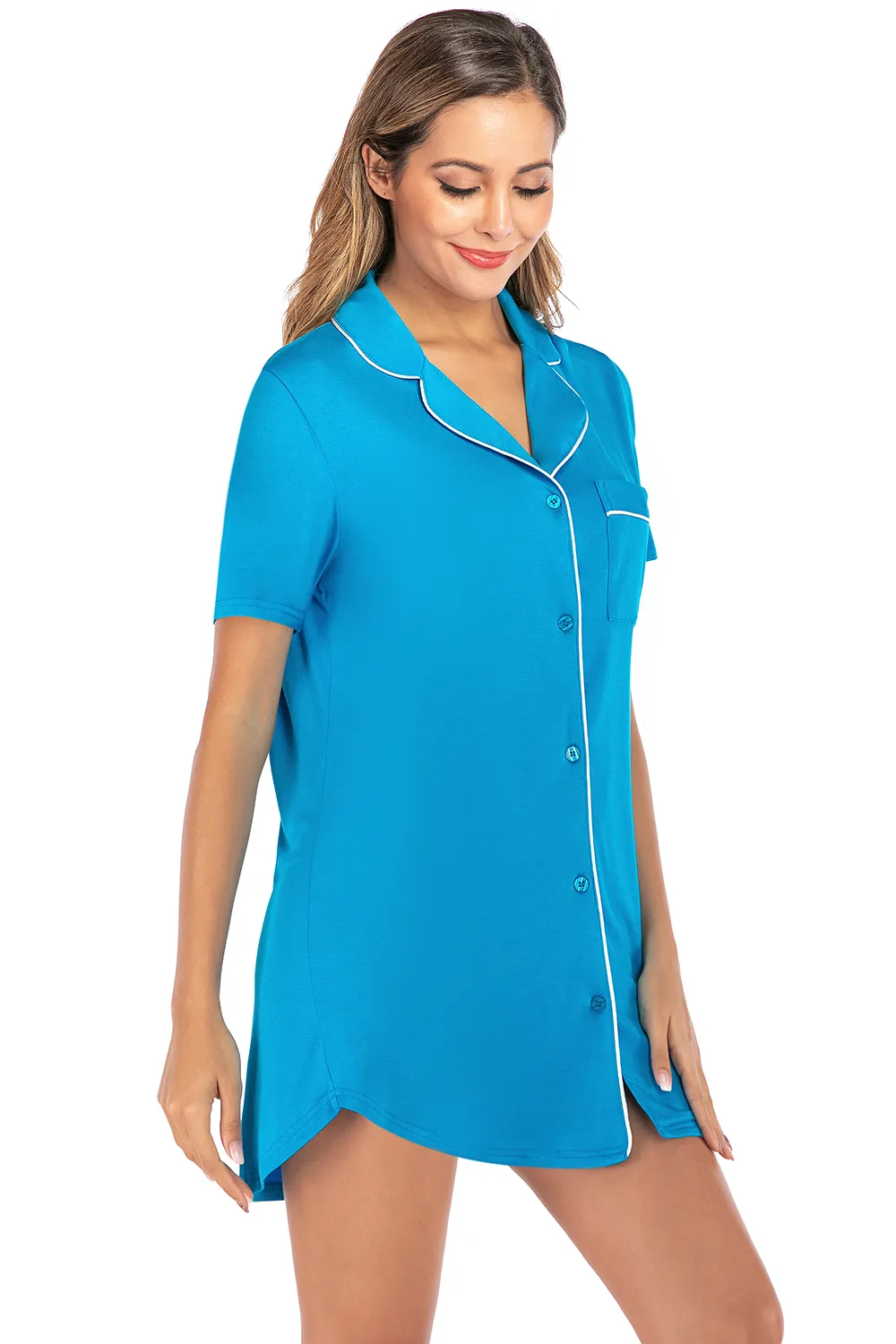 Contrast Piping Pocketed Short Sleeve Lounge Dress, image 6