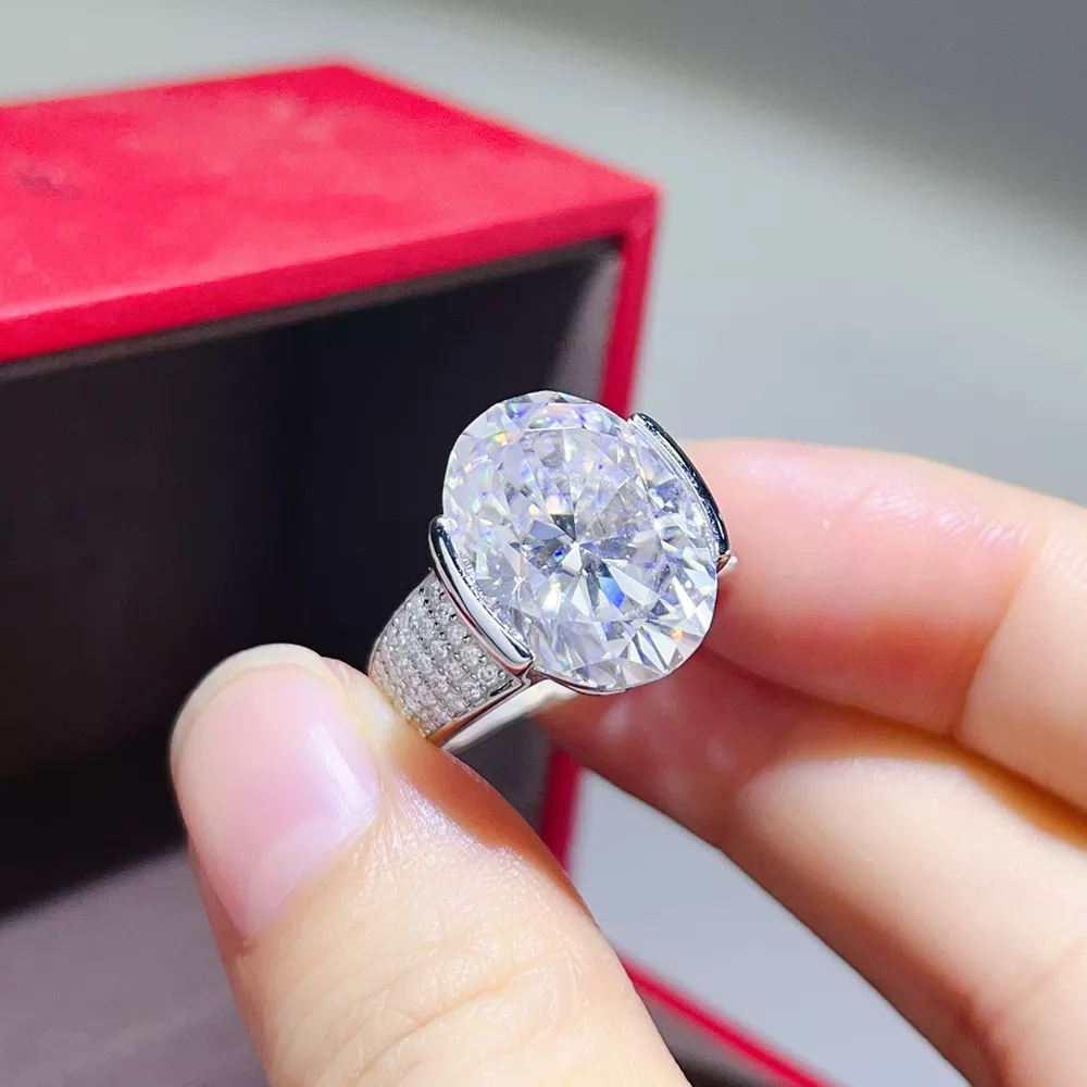10 Carat Moissanite 925 Sterling Silver Oval Cut Ring, image 4