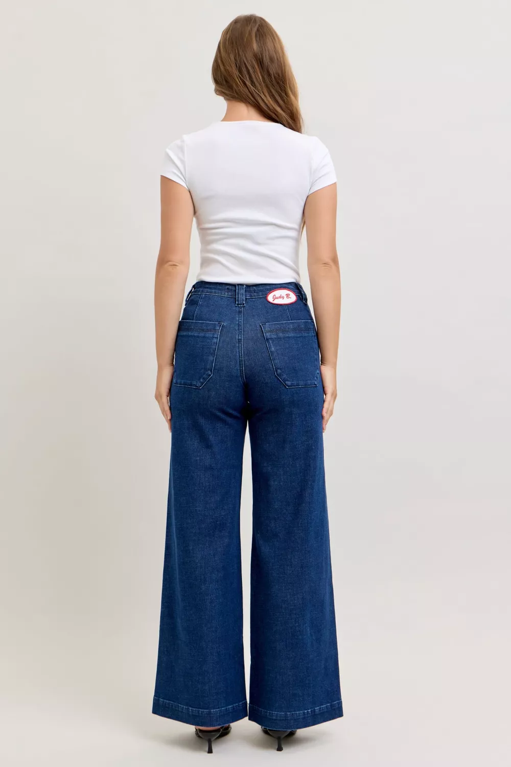 High-Waisted Retro Wide Jeans with Patch Pkts & Twisted Seams, image 2