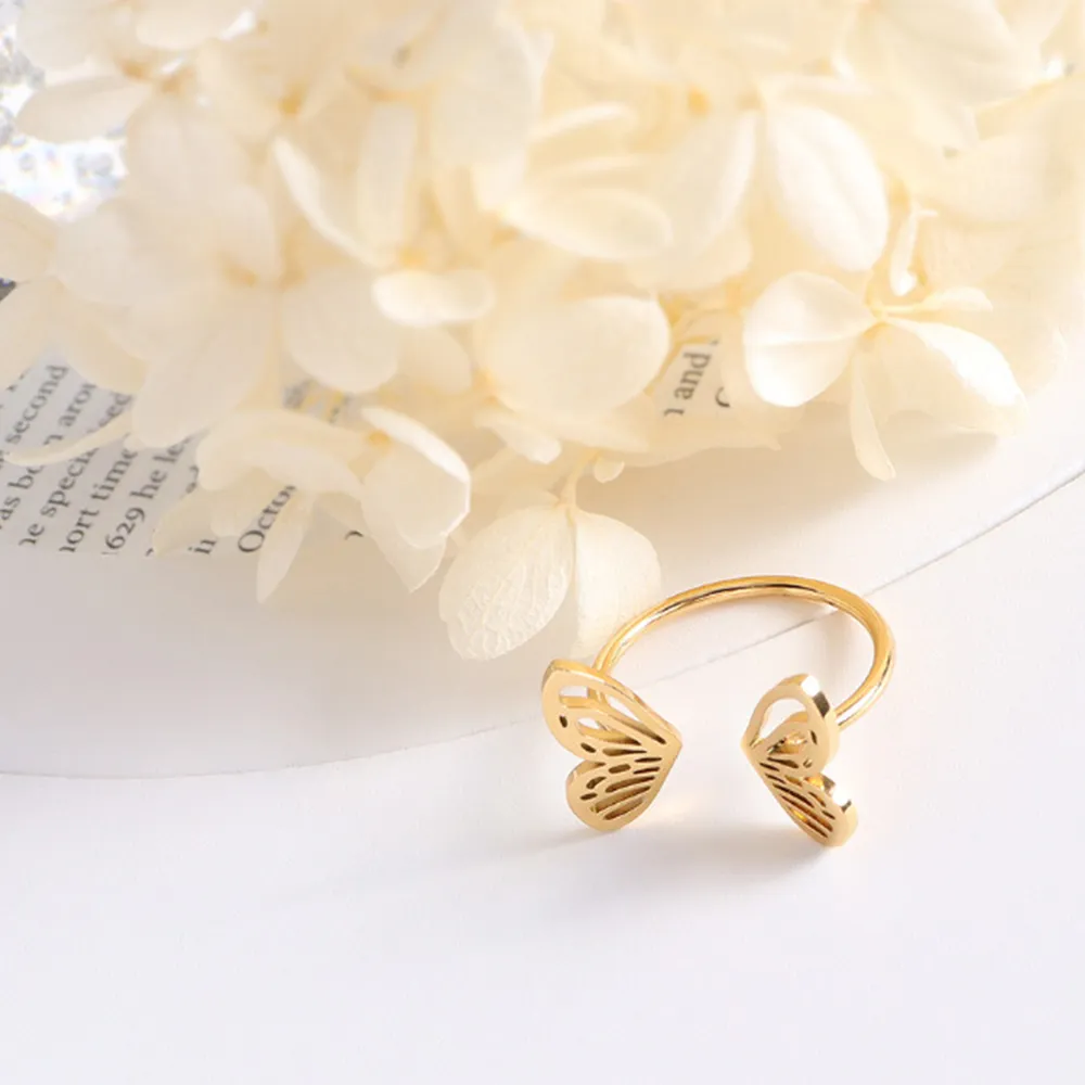 Titanium Steel Butterfly Open Ring, image 5