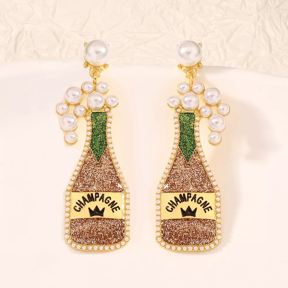 Champagne Bottle Earrings with Pearls