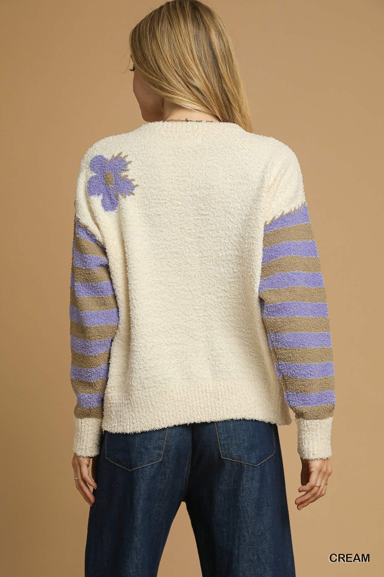 Flower Jacquard Striped Long Sleeve Sweater, image 4