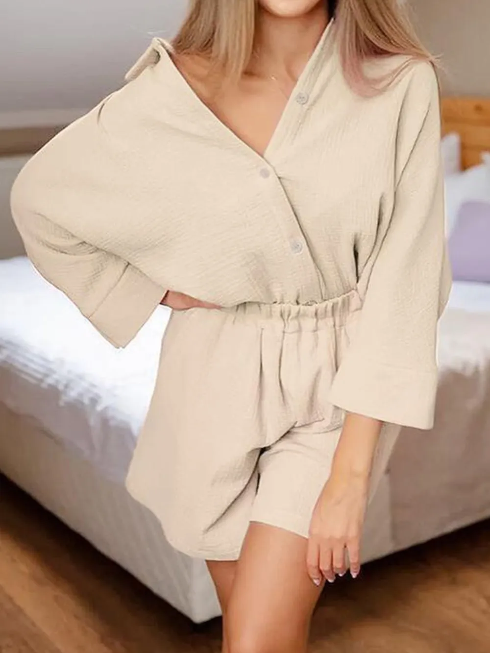 Texture Button Up Shirt and Shorts Set, image 16