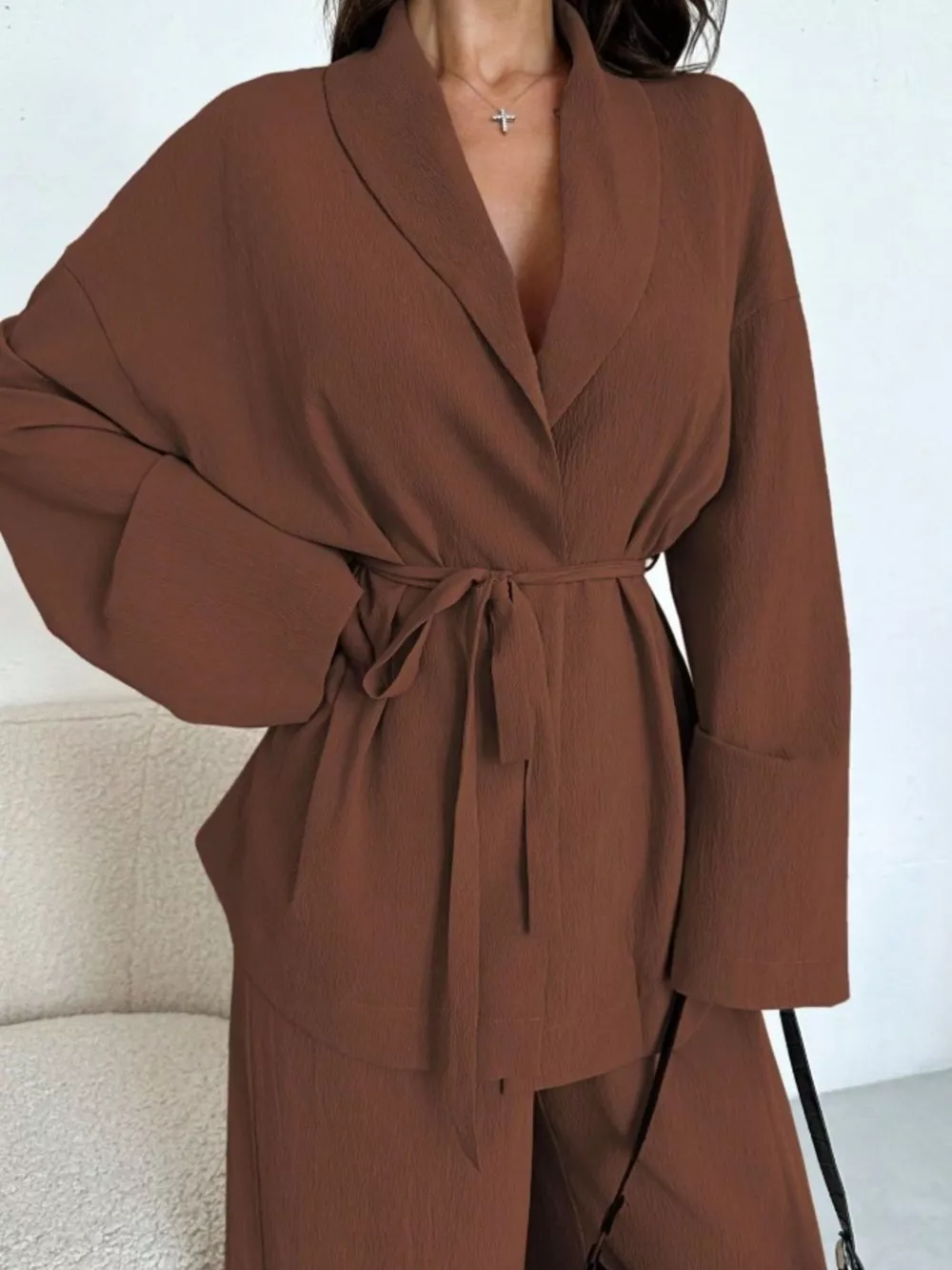 Textured Tie Waist Top and Wide-Leg Pants Set, image 15