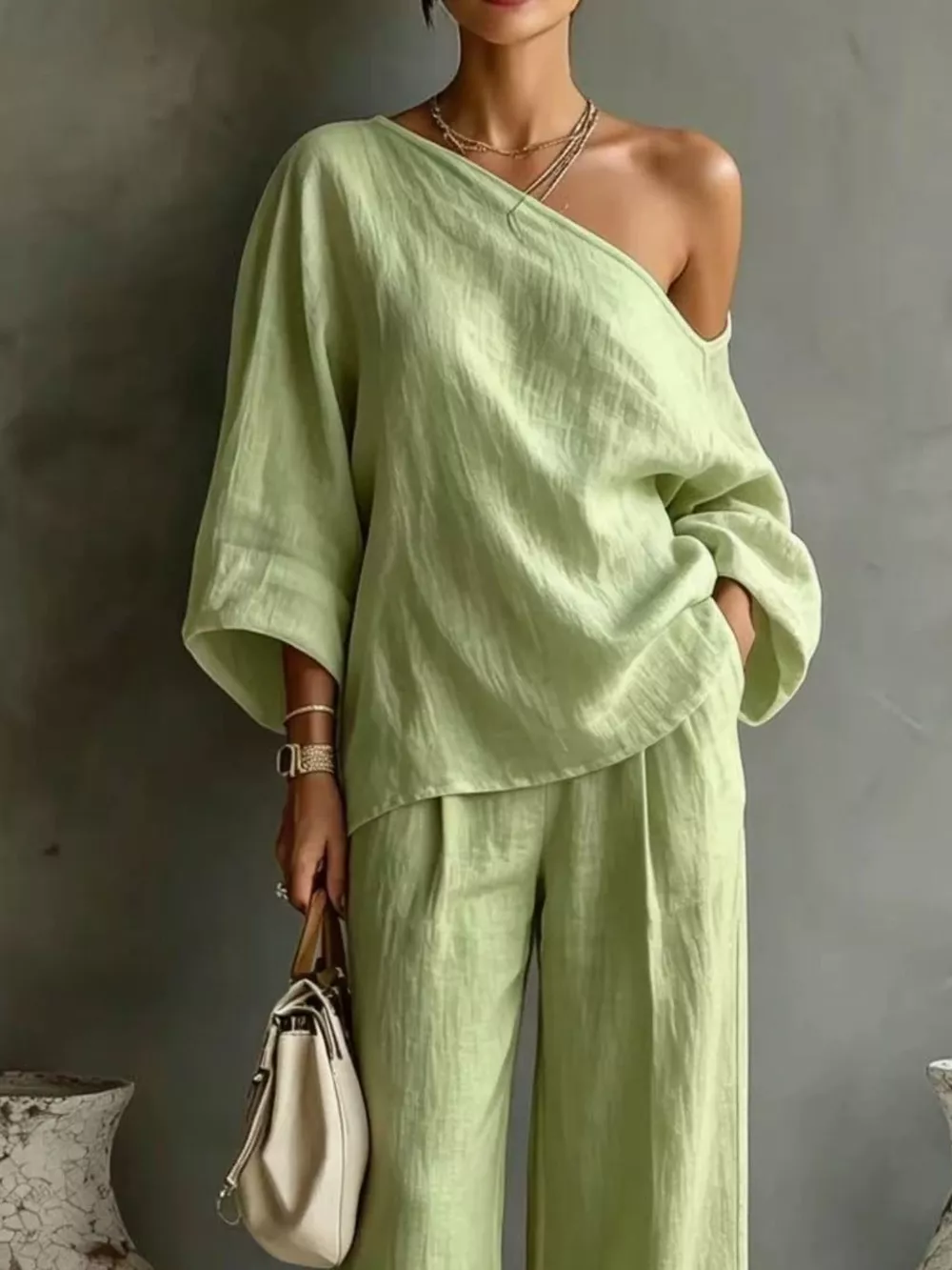 One Shoulder Top and Wide Leg Pants Set, image 14
