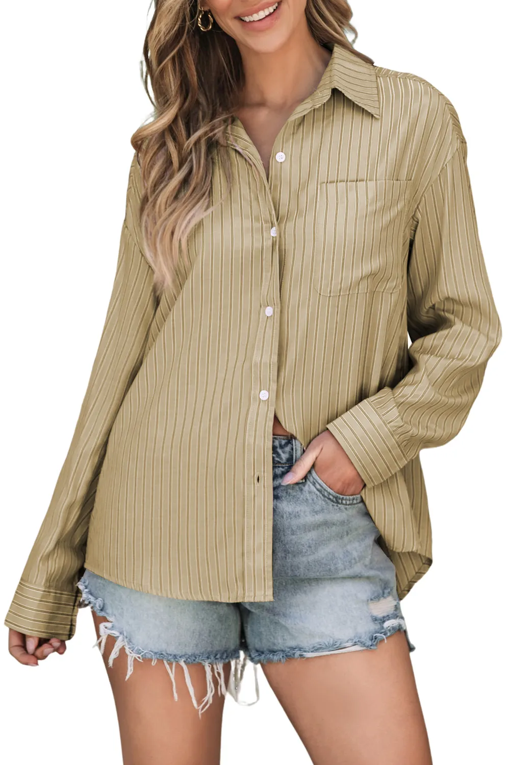 Striped Button Up Long Sleeve Shirt, image 2