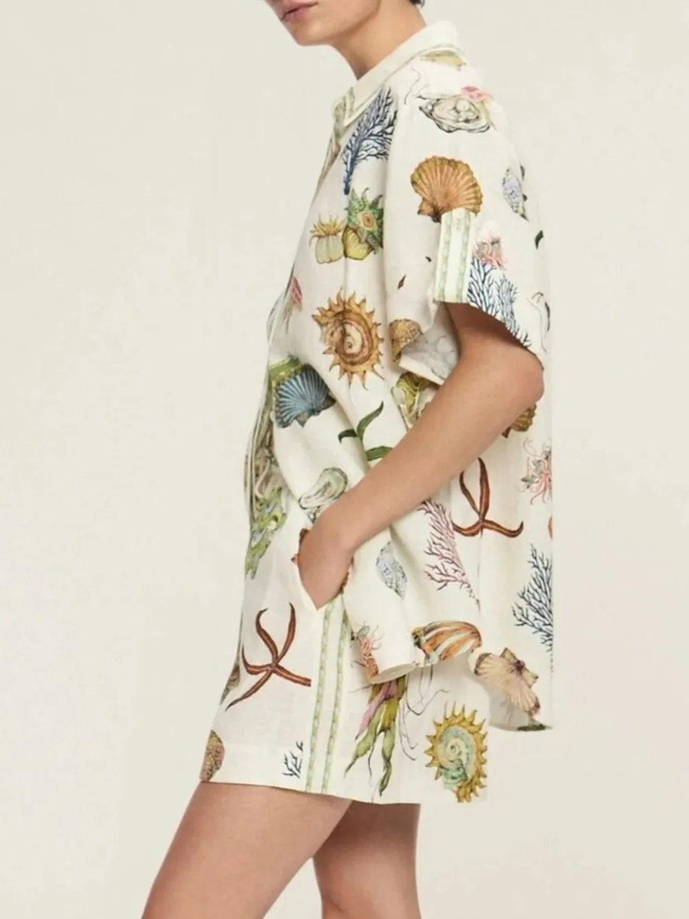 Printed Button Up Shirt and Shorts Set, image 2