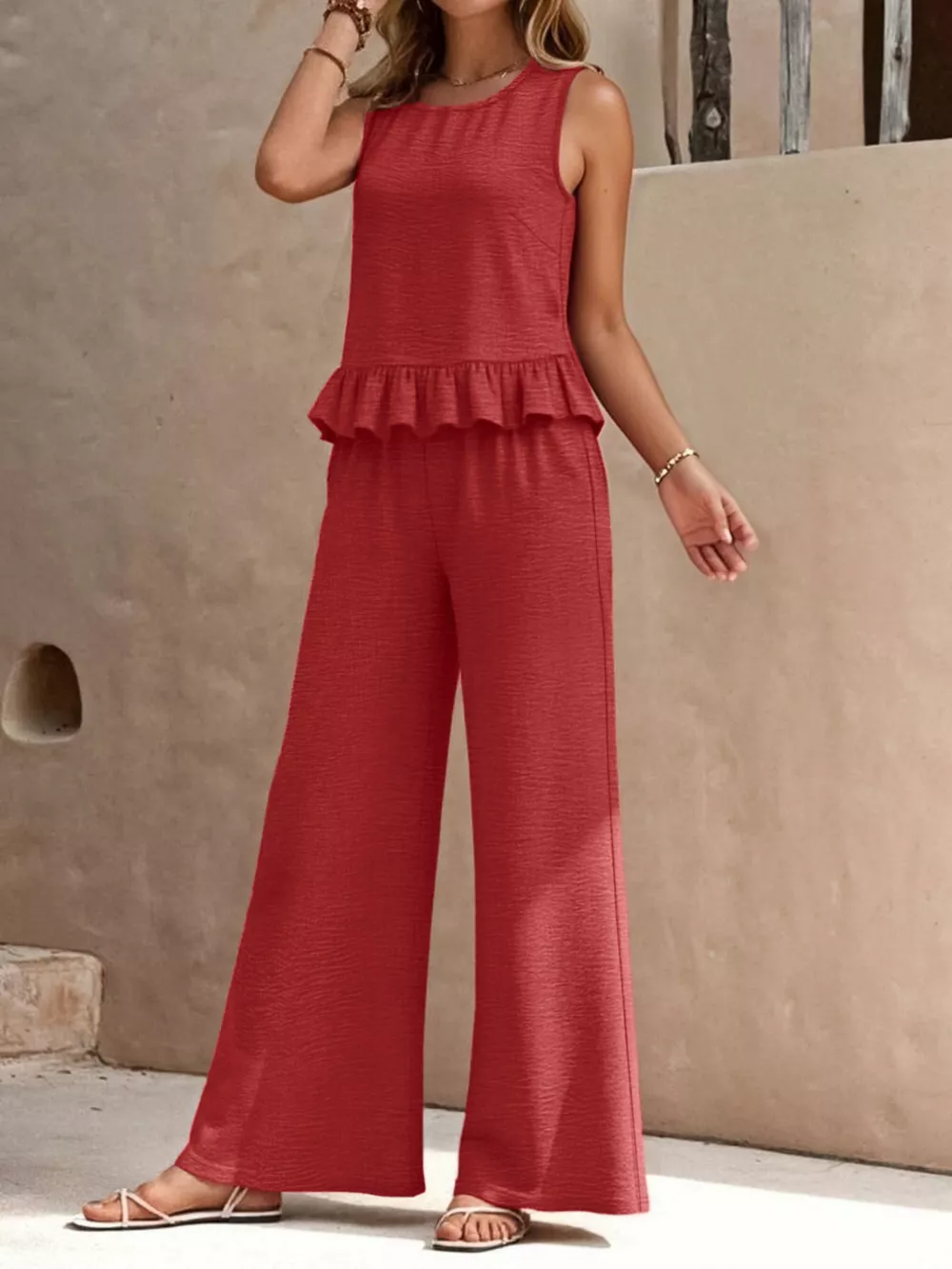Ruffle Hem Tank and Pants Set, image 3