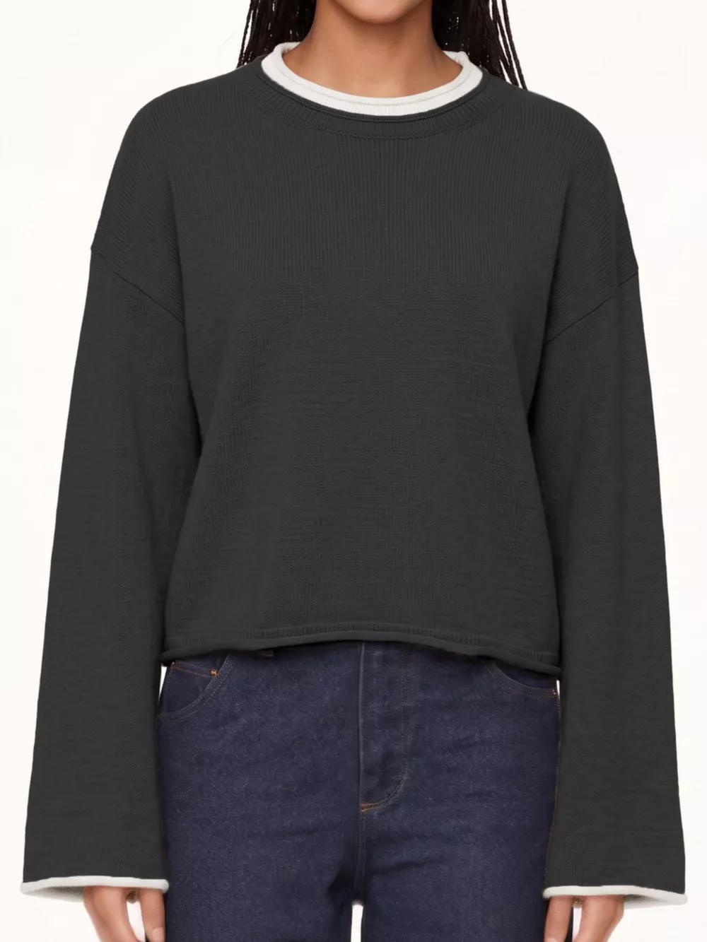 Crew Neck Dropped Shoulder Sweater, image 4