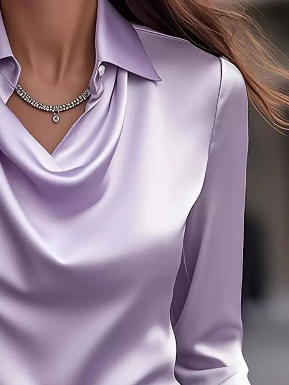 Ruched Long Sleeve Drape Collar Blouse, image 2