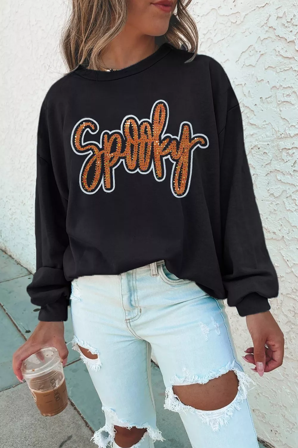 Spooky Rhinestone Drop Shoulder Sweatshirt, image 2
