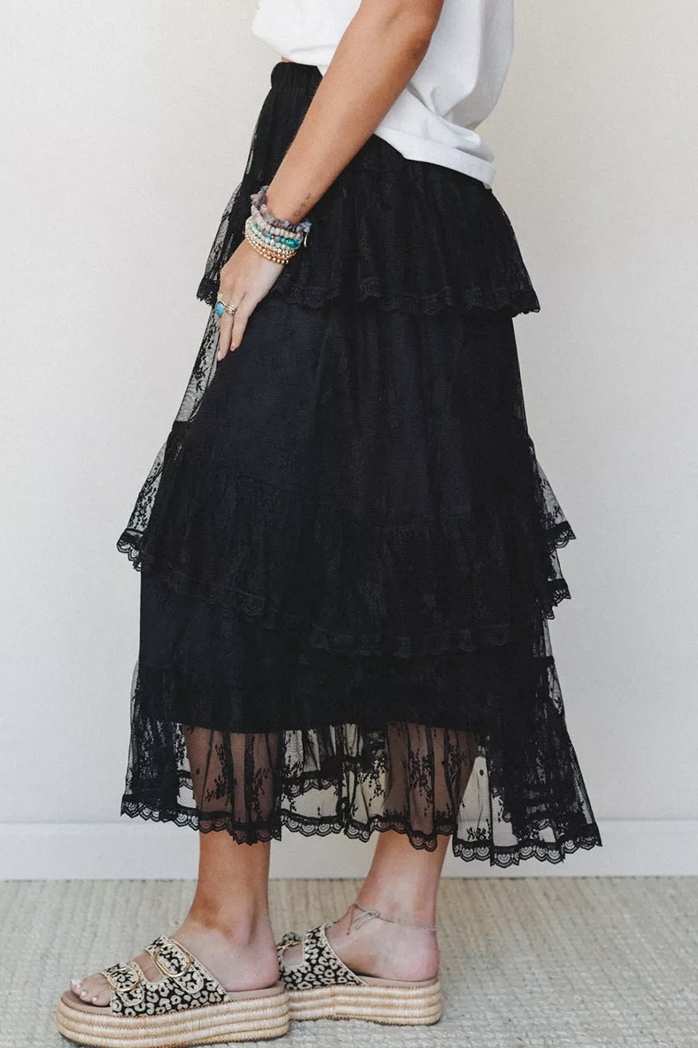 Elegant Ruffle Lace Tiered Skirt, image 4