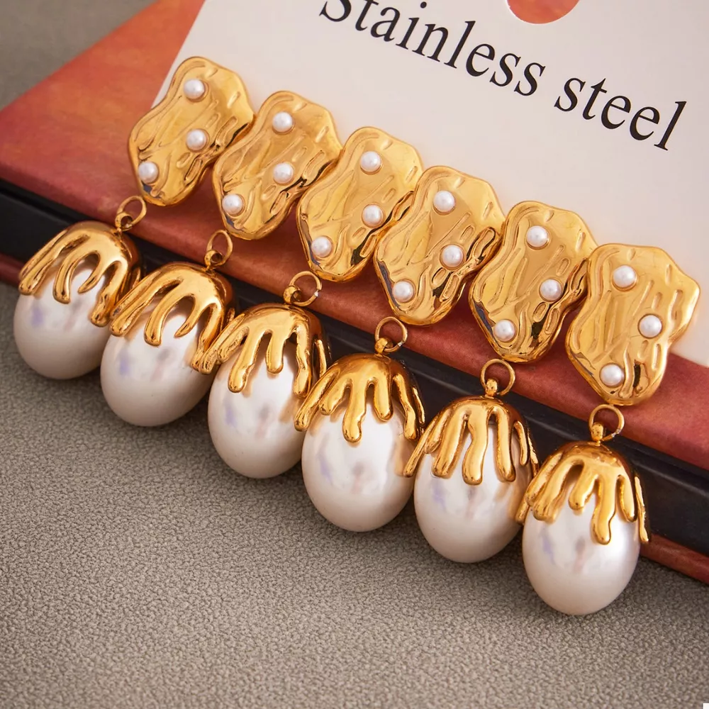 18K Gold-Plated Synthetic Pearl Drop Earrings, image 6