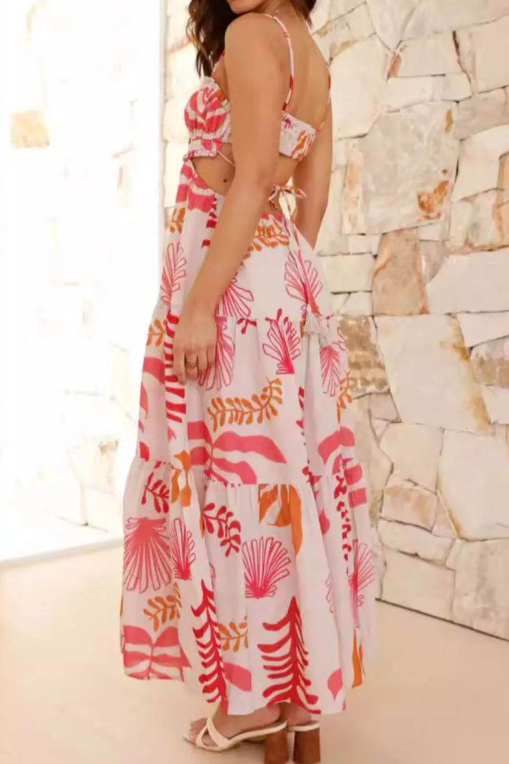 Cutout Printed Sleeveless Midi Cami Dress, image 2