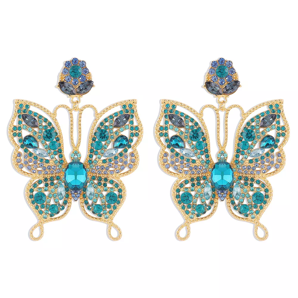 Butterfly Rhinestone Dangle Earrings, image 2
