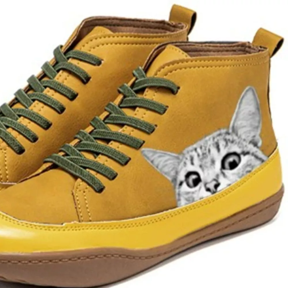Cat Print Striped Ankle Sneakers, image 24
