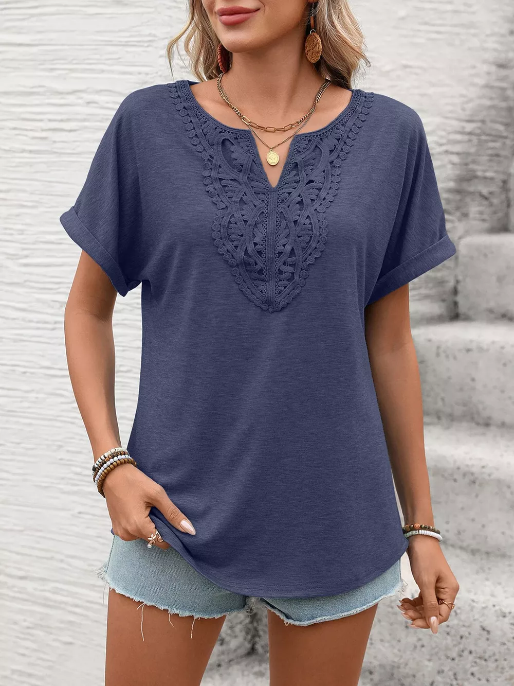 Lace Trim Short Sleeve T-Shirt, image 19