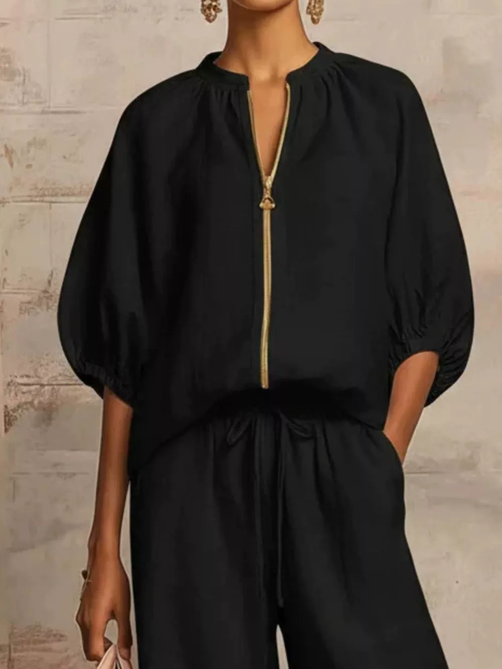 Full Size Zip-Front Top and Wide-Leg Pants Set Plus Size, image 11
