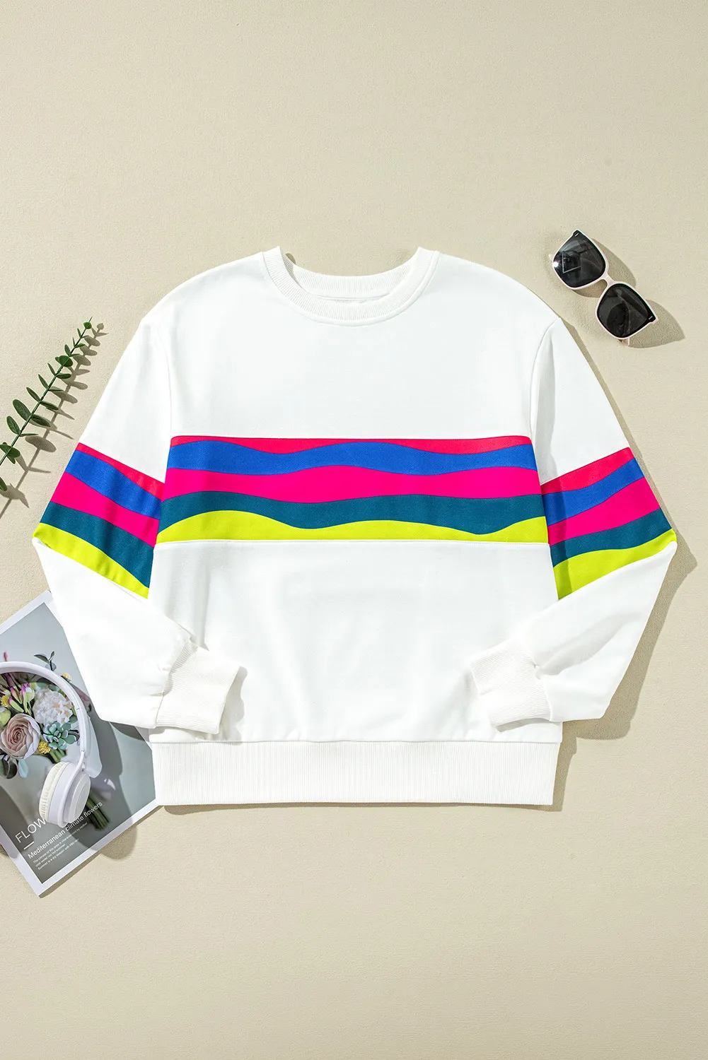 Contrast Round Neck Long Sleeve Top, image 2