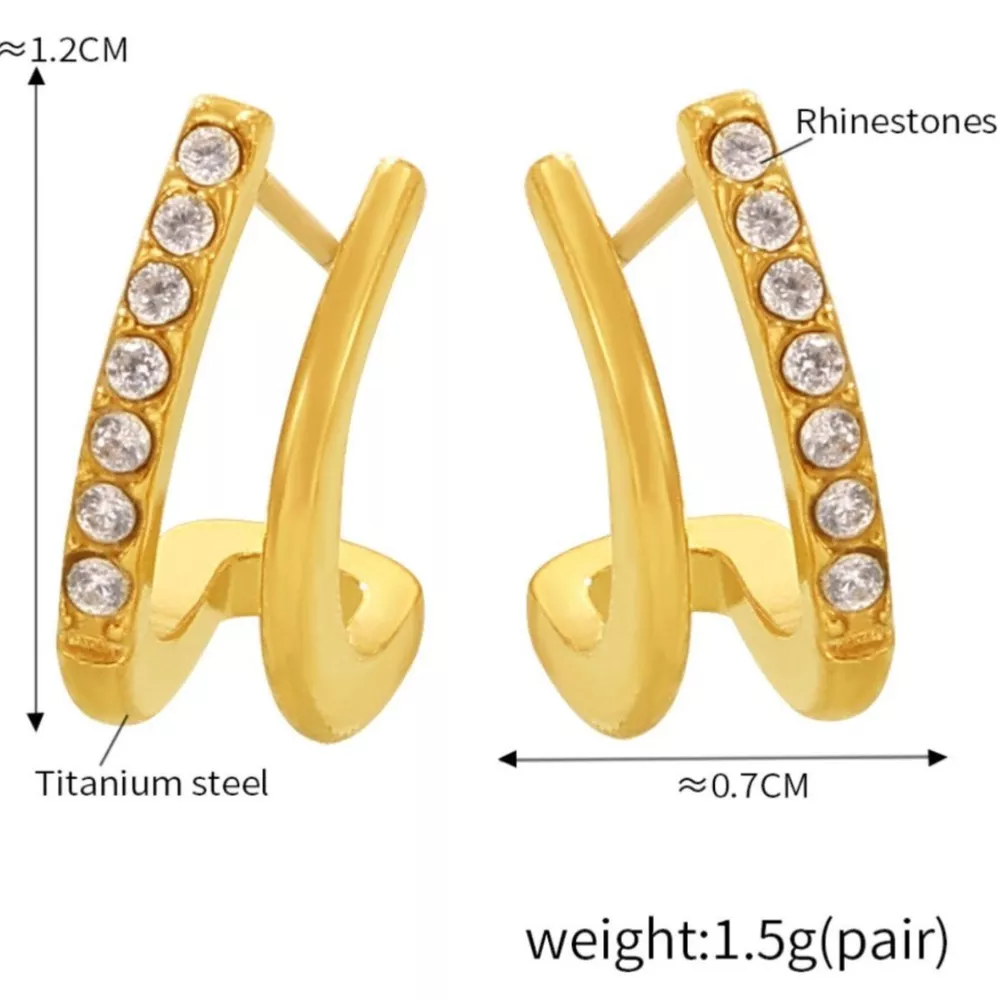 18K Gold-Plated Titanium Steel Rhinestone Earrings, image 5