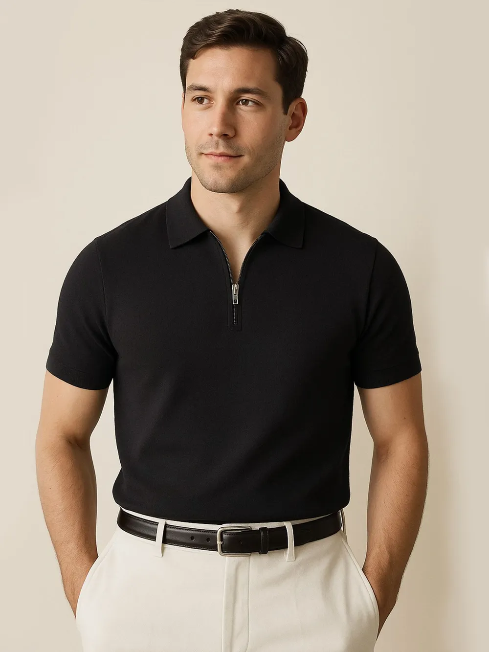 Men's Full Size Zip Collar Short Sleeve Polo Plus SIze