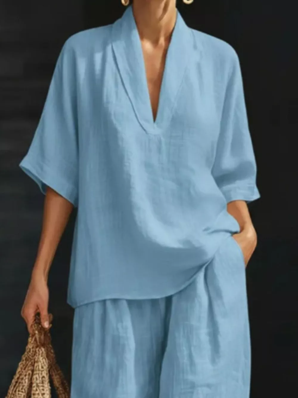 Full Size Half Sleeve Top and Wide Leg Pants Set Plus Size, image 3