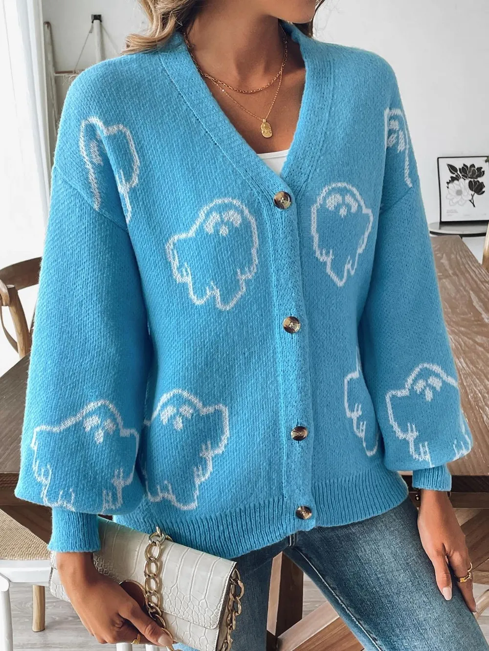 V-Neck Dropped Shoulder Cardigan, image 5