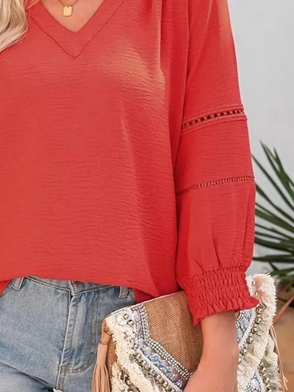 Solid Color Smocked Long Sleeve Blouse, image 6