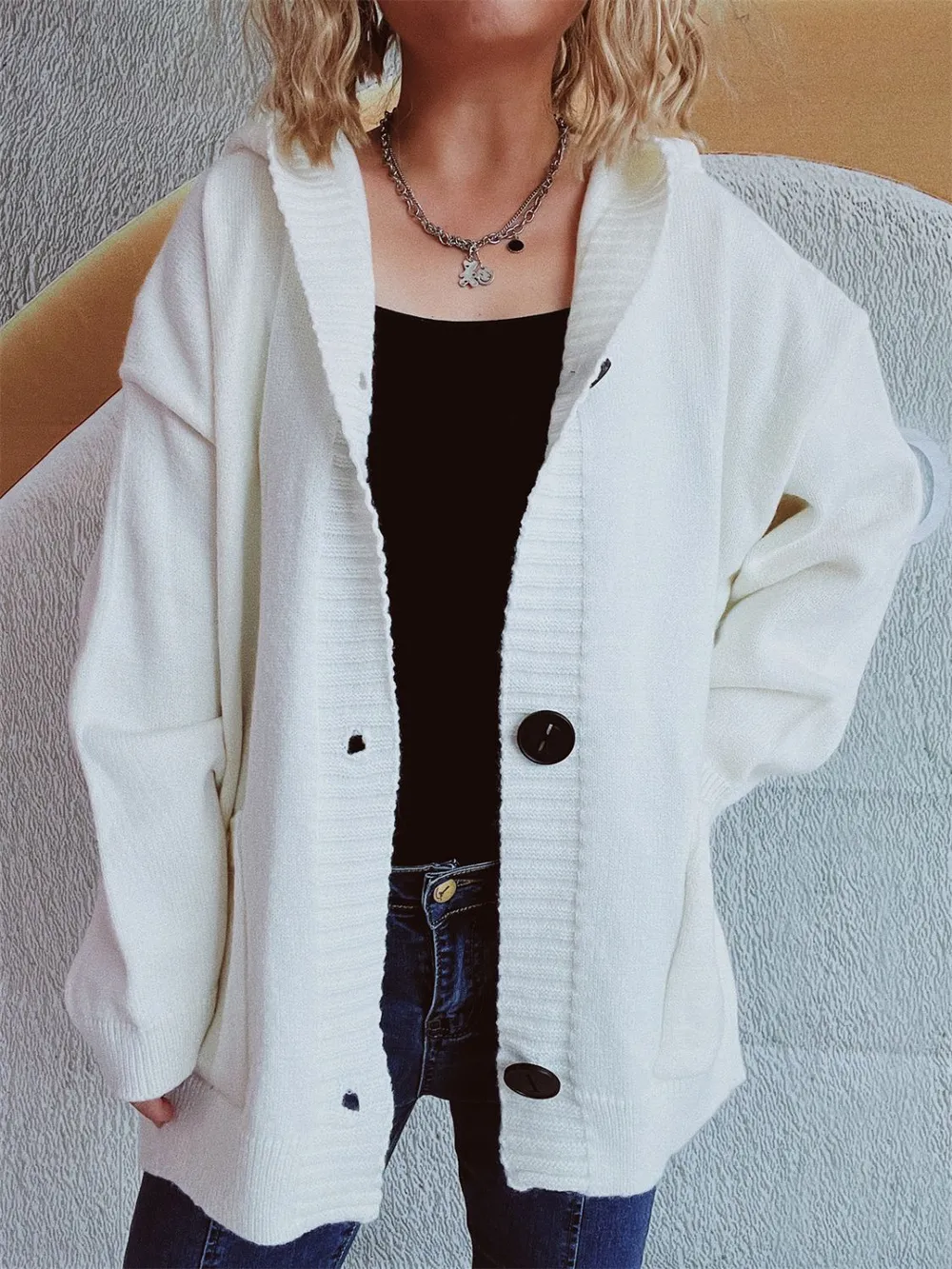 Dropped Shoulder Long Sleeve Hooded Cardigan, image 8