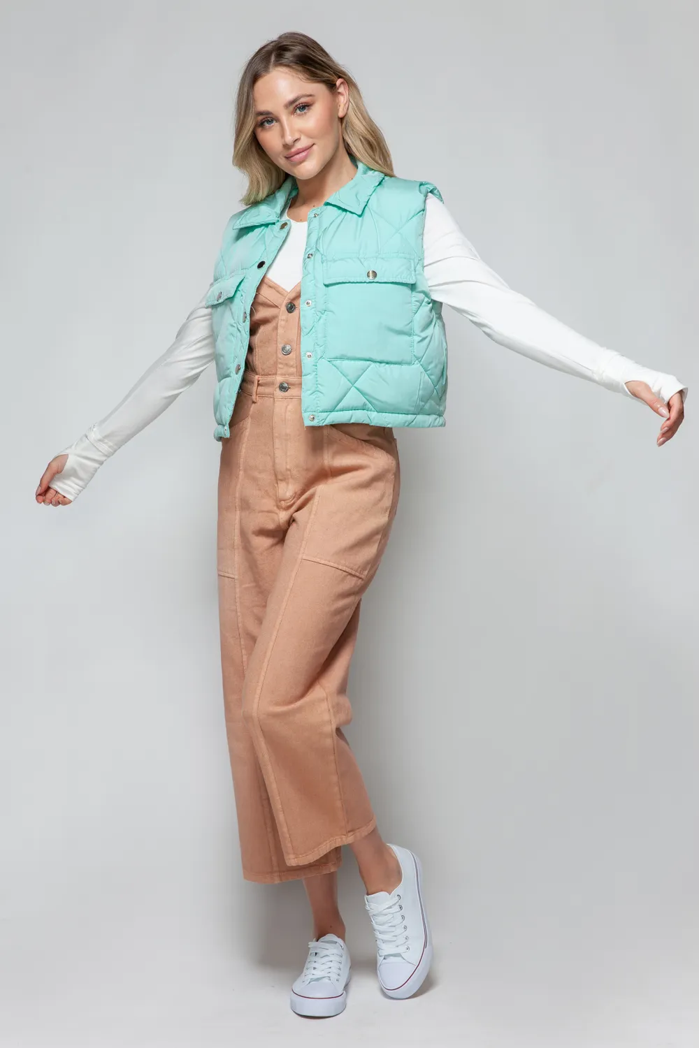 Snap Down Quilted Crop Vest, image 2