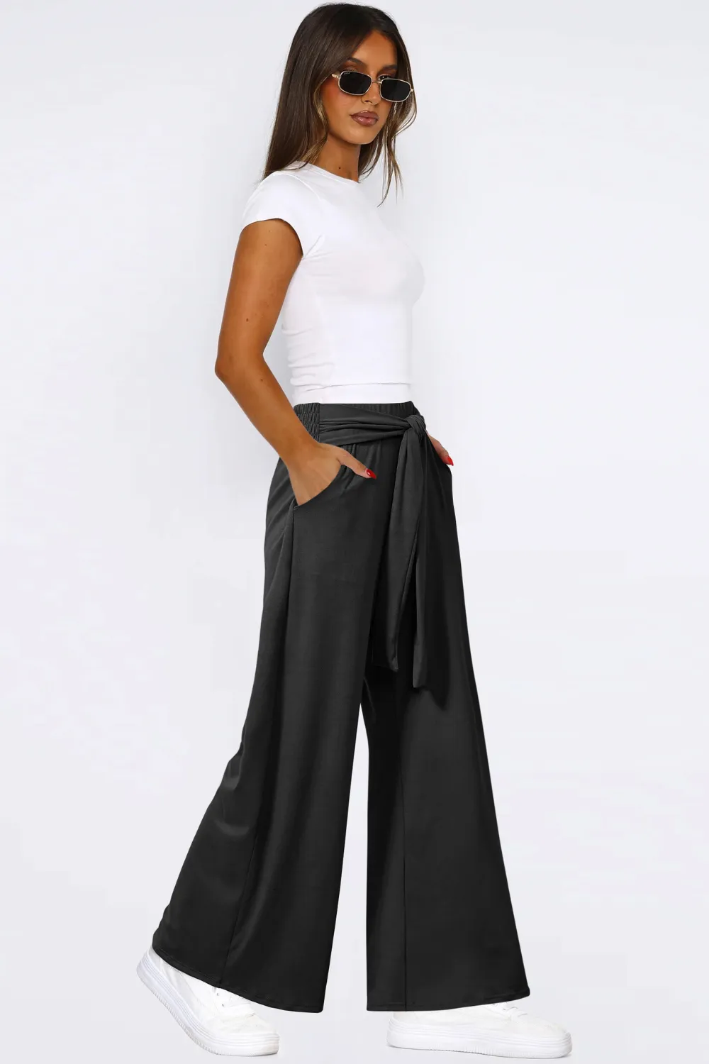 Tied Pocketed Wide Leg Pants, image 9
