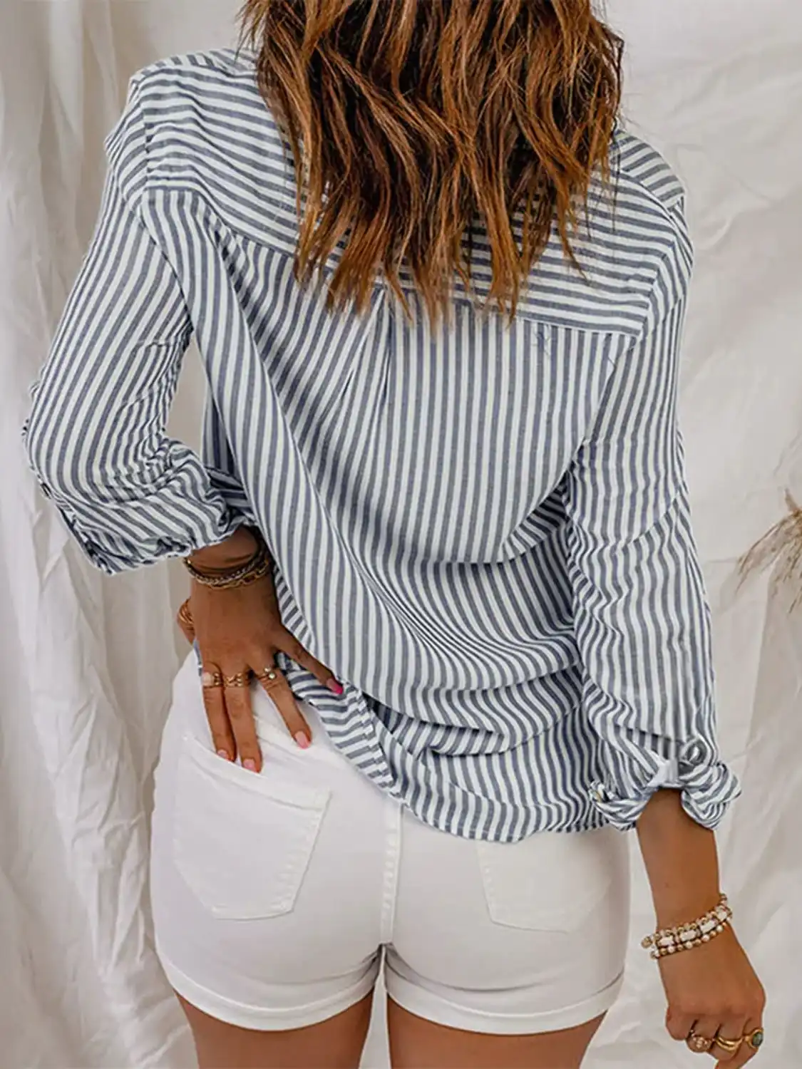 Striped Collared Neck Long Sleeve Shirt, image 3