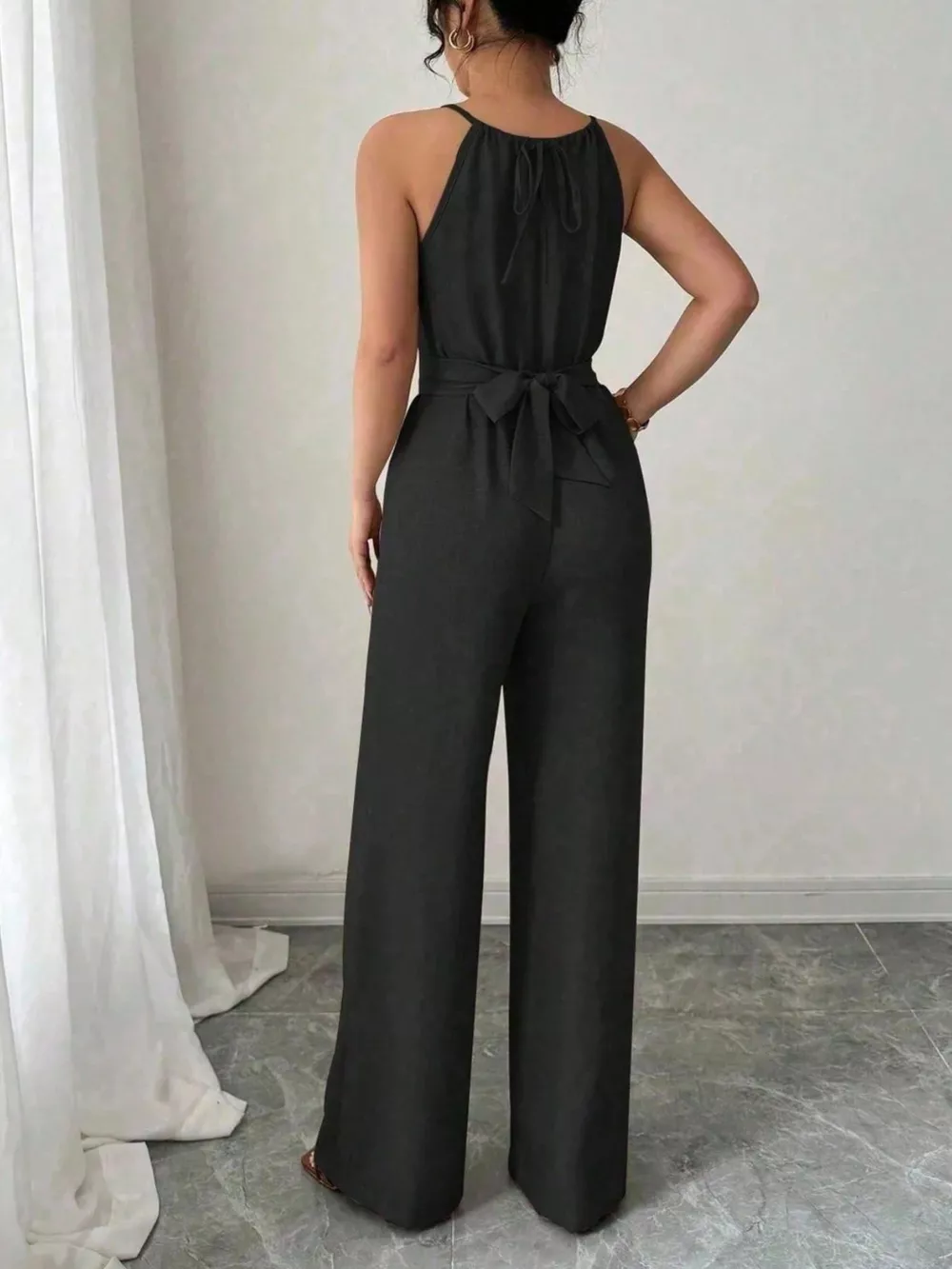 Sleeveless Tie Waist Wide-Leg Jumpsuit, image 7