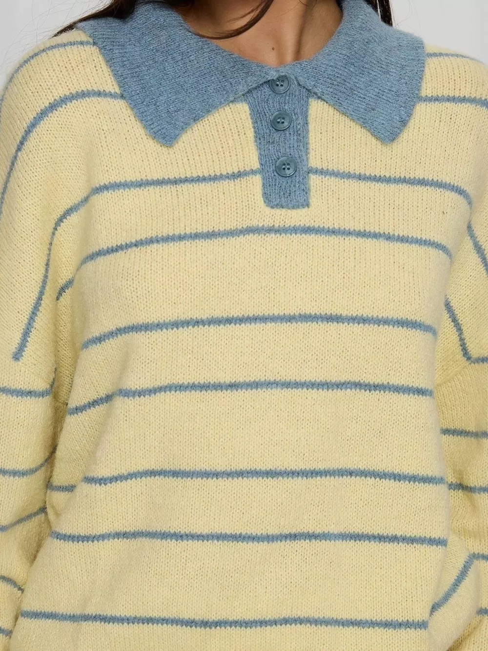 Striped Polo Collar Long Sleeve Sweater, image 5