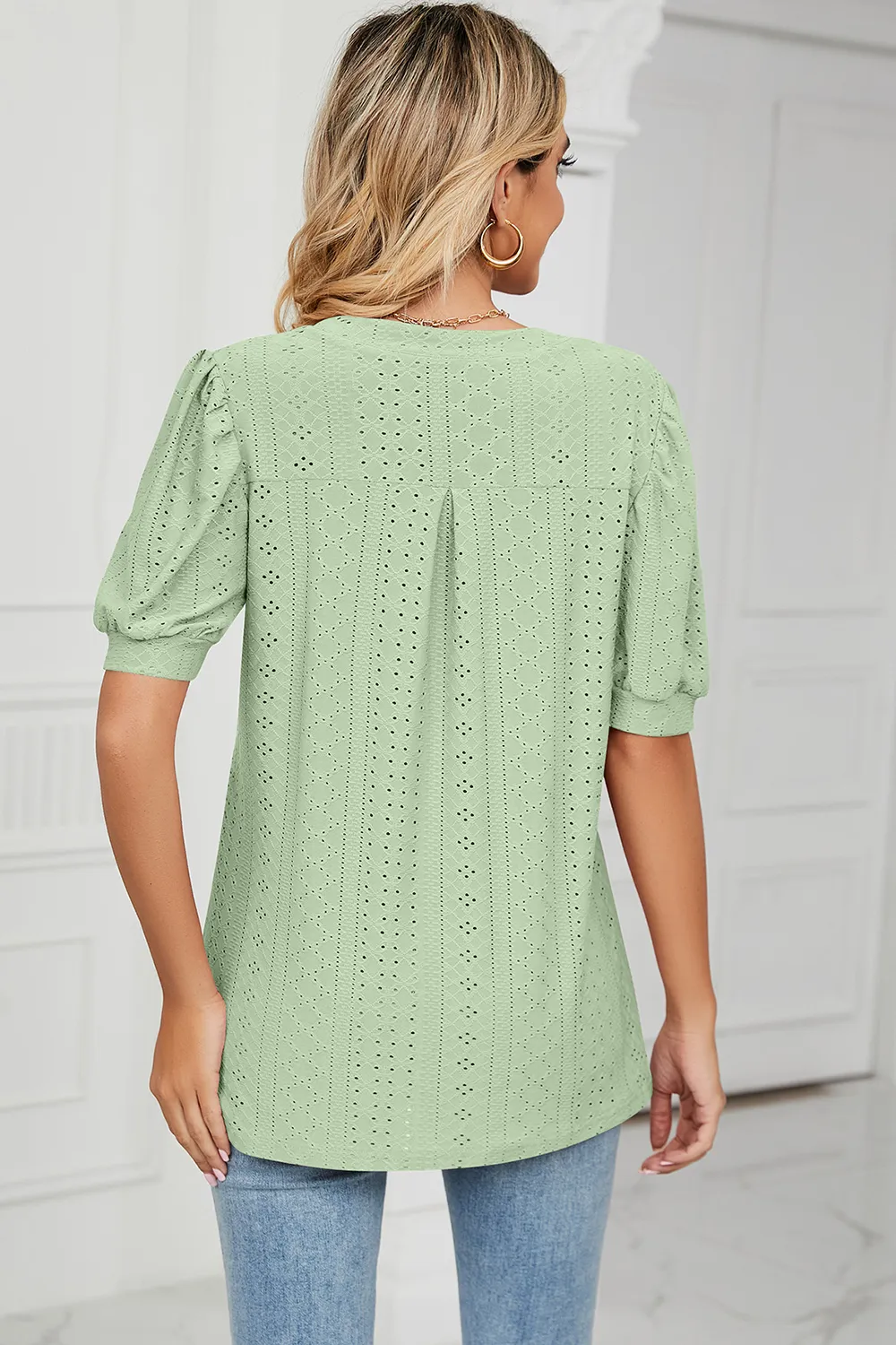 Eyelet Notched Short Sleeve T-Shirt, image 30