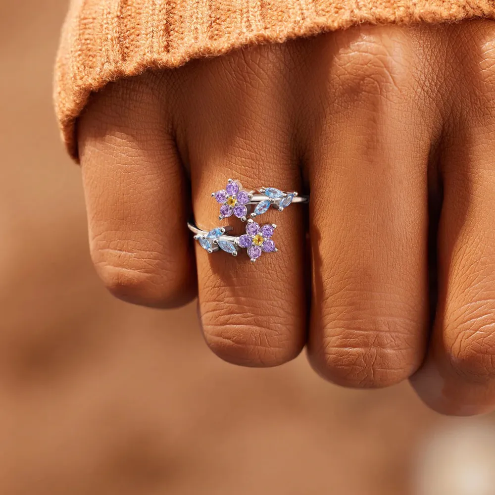 Flower Shape Inlaid Zircon 925 Sterling Silver Ring, image 2
