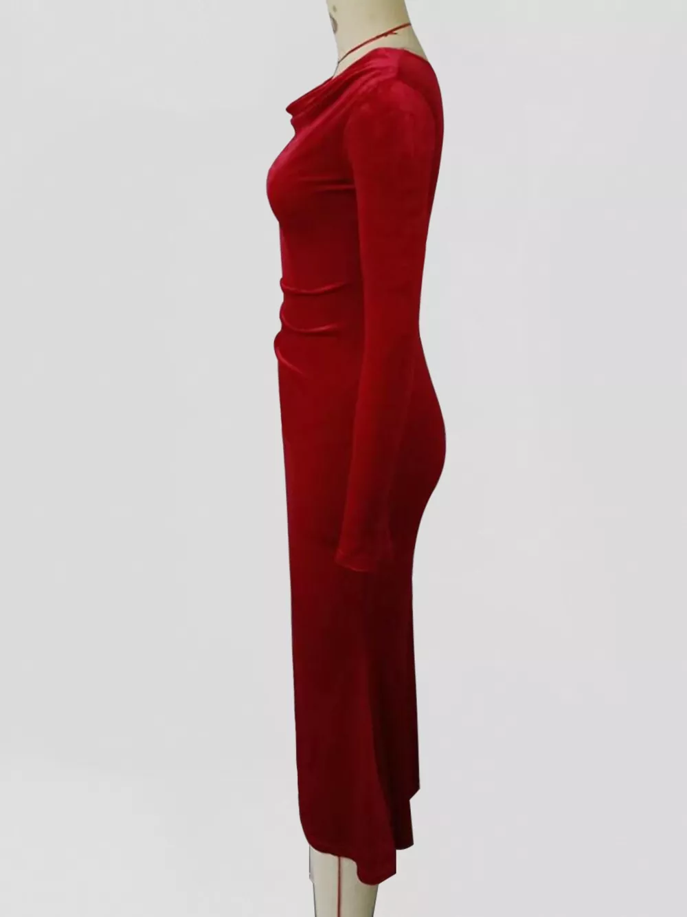 Velvet Cowl Neck Long Sleeve Midi Dress, image 2