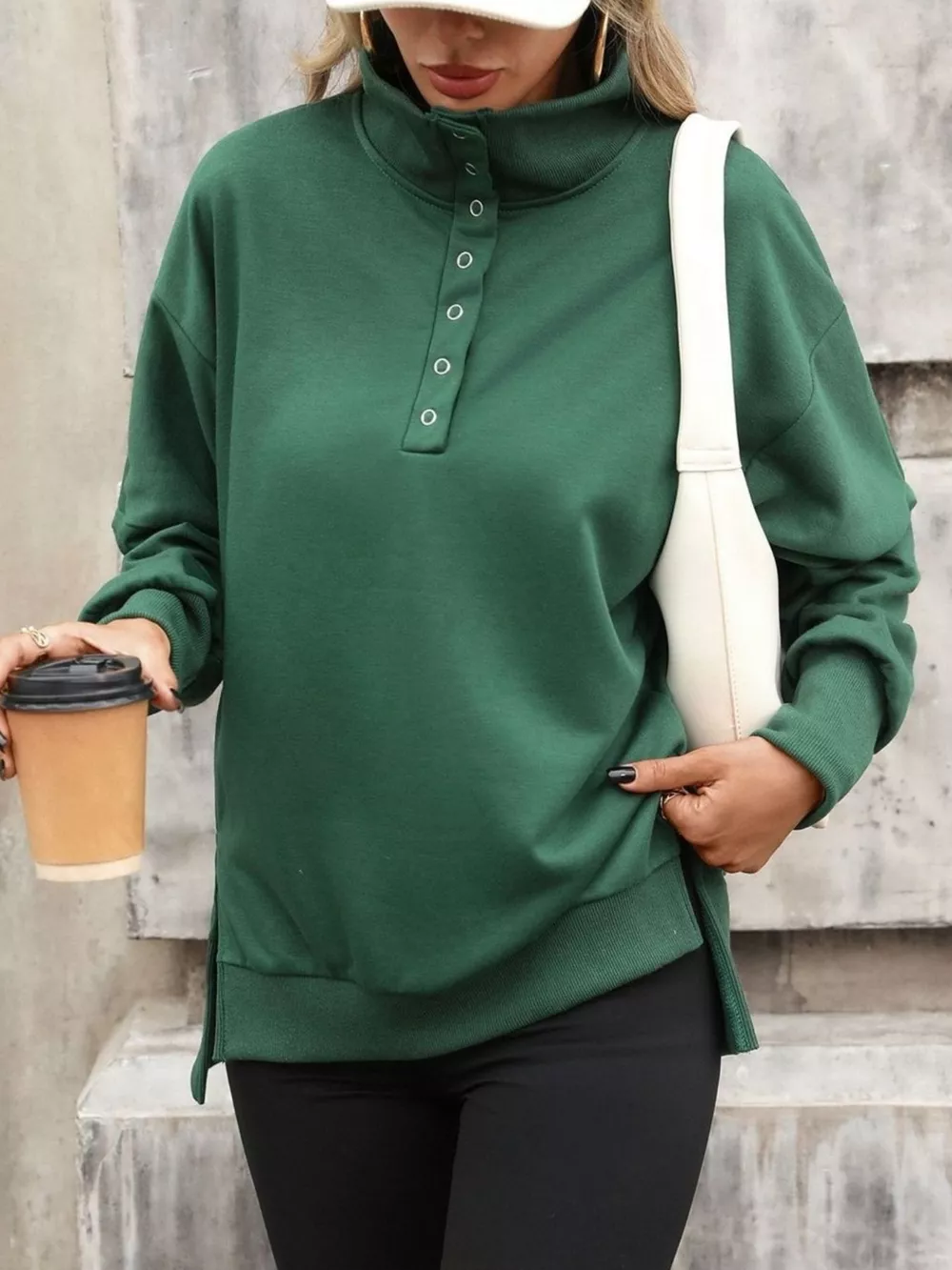 Side Slit Half Snap Sweatshirt, image 7