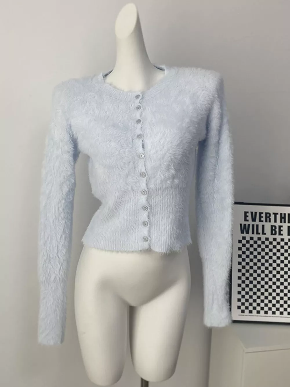 Soft Fuzzy Button-Down Cropped Cardigan, image 14