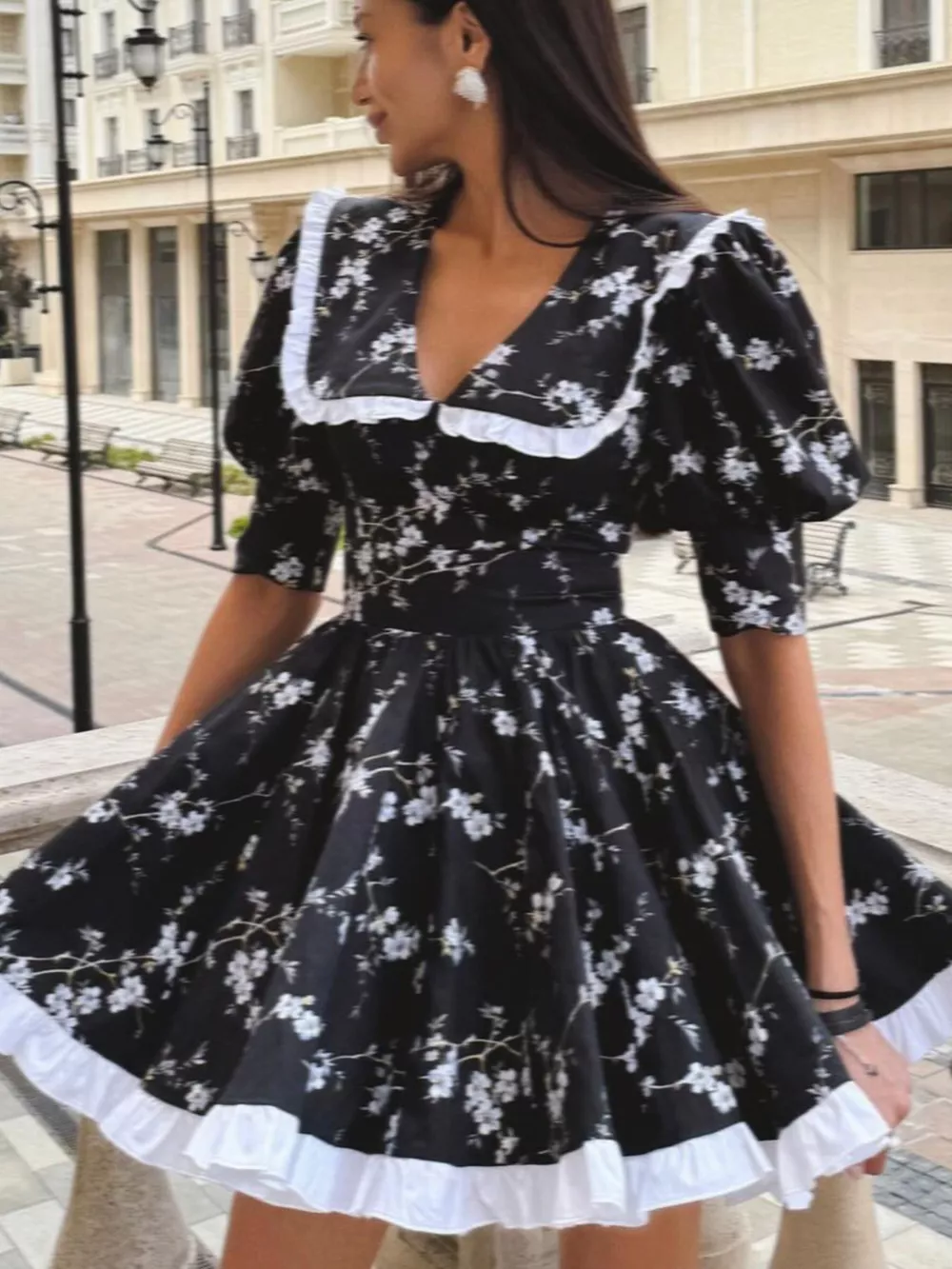 Floral Print Puff Sleeve Mini Dress, image 4