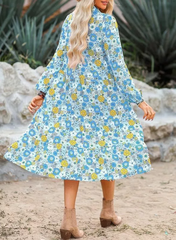Floral Print Balloon Sleeve Midi Dress, image 2
