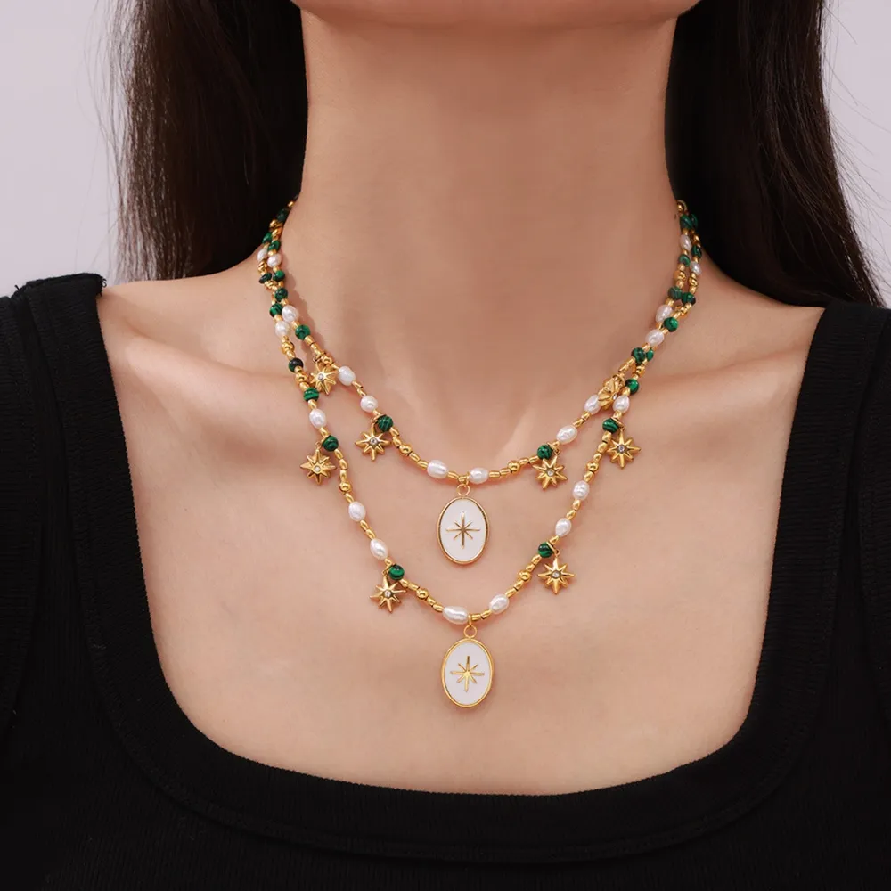 Titanium Steel Freshwater Pearl Oval Pendant Necklace, image 2