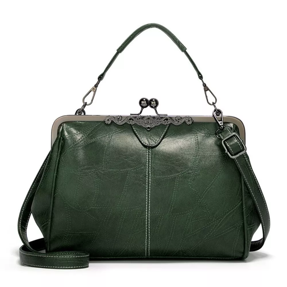 Vintage Kiss Lock Leather Handbag, image 4