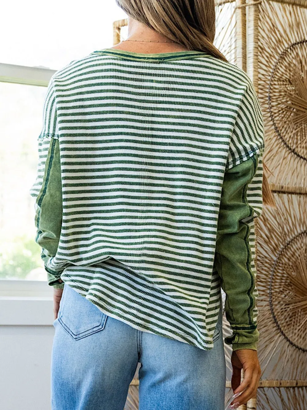 Striped Round Neck Long Sleeve Sweatshirt, image 2