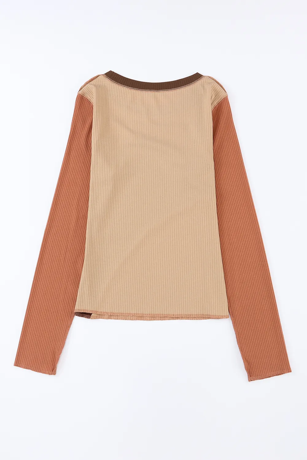 Exposed Seam Contrast Round Neck Long Sleeve T-Shirt, image 2