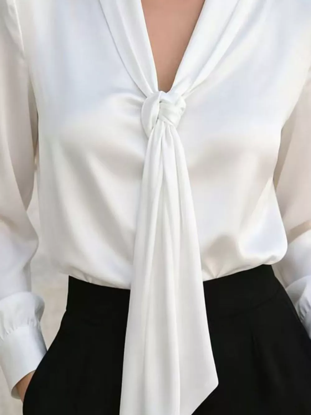 Front Tie Detail Satin Blouse, image 6