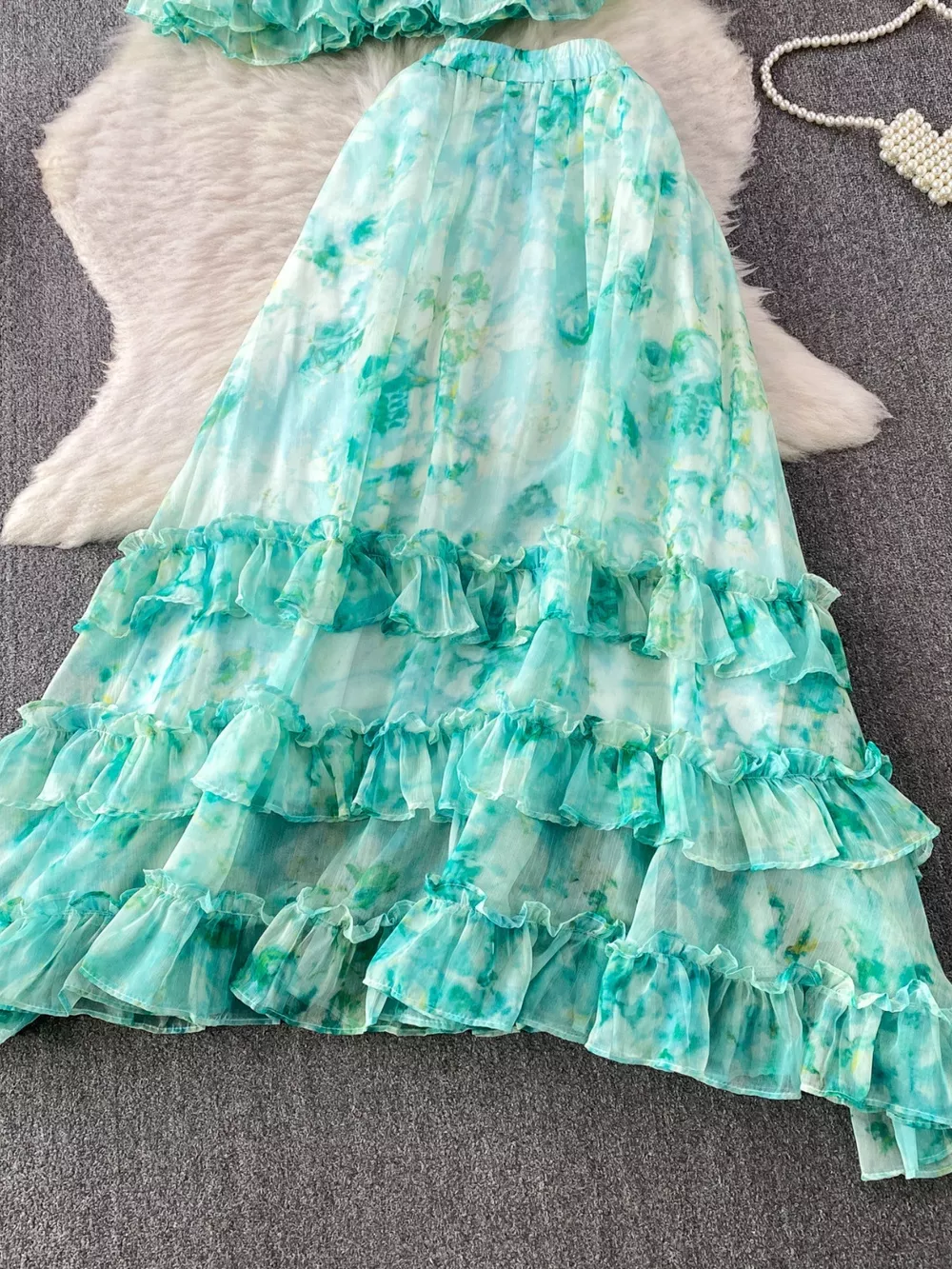 Floral Print Ruffle Hem Blouse and Skirt Set, image 16