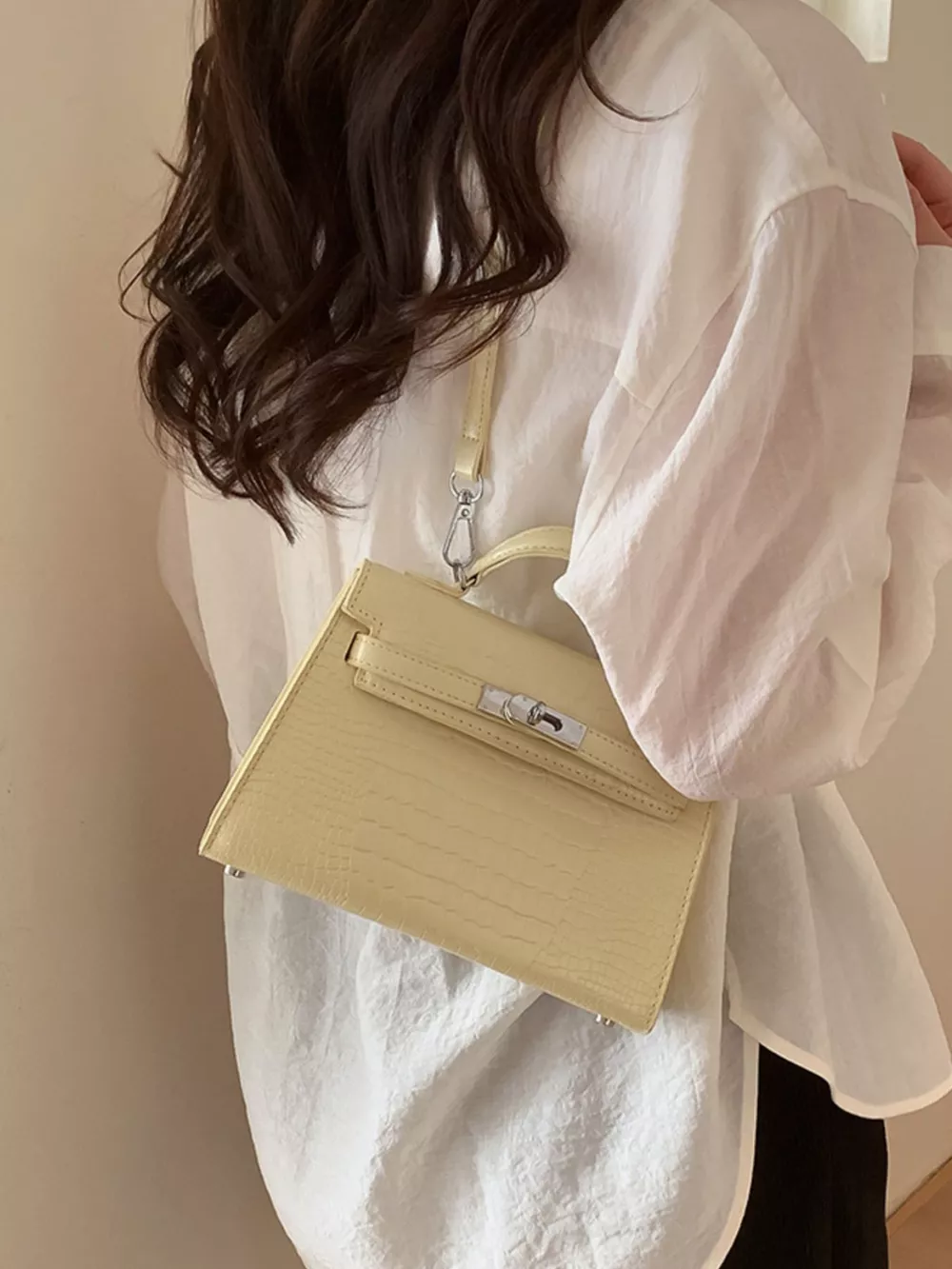Croc-Embossed Top-Handle Crossbody Bag, image 6