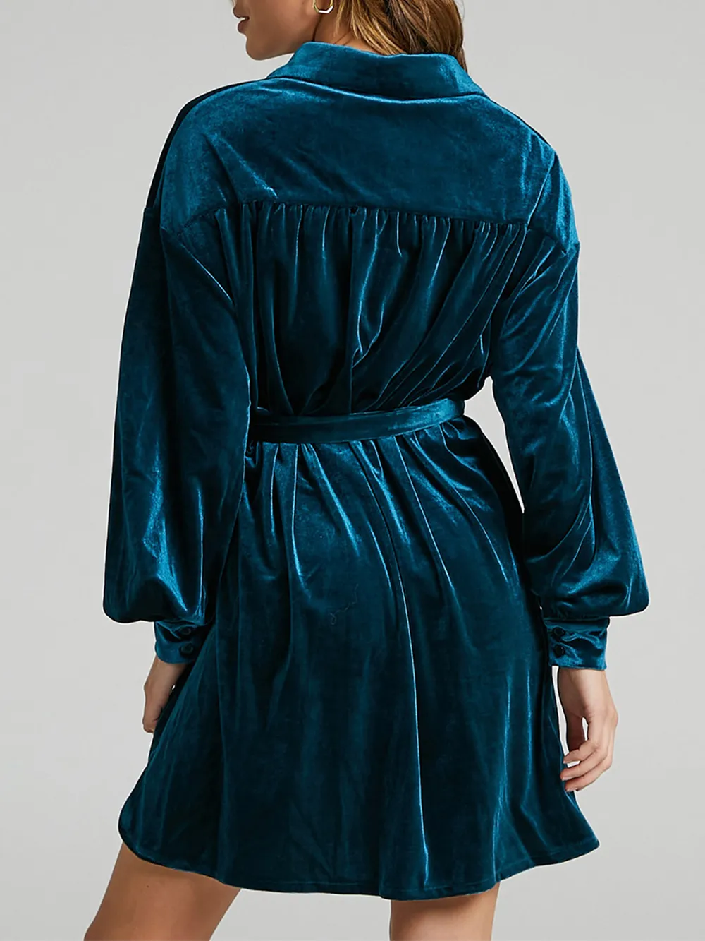 Collared Neck Button Down Long Sleeve Mini Dress, image 3