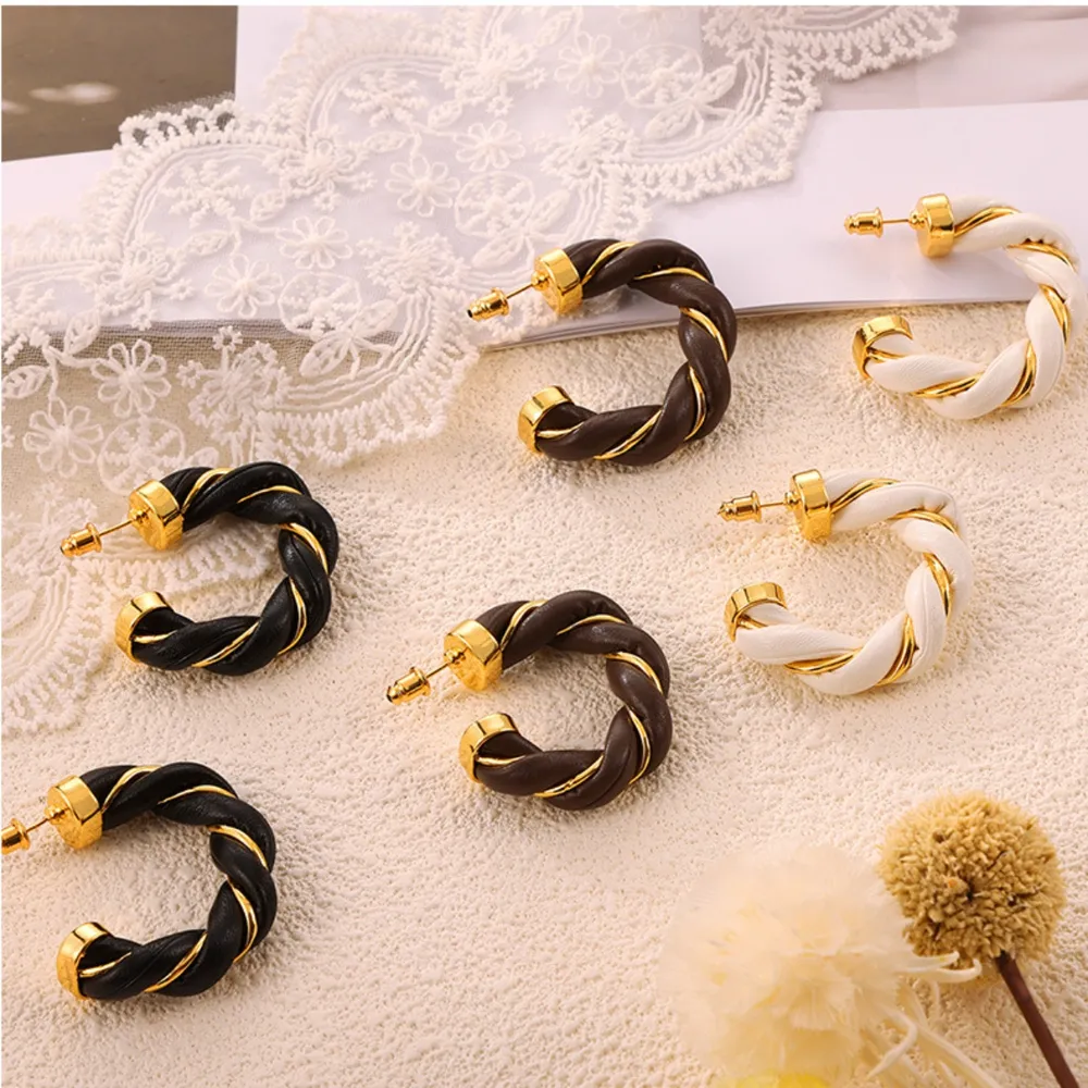 Twisted Leather Rope C-Hoop Earrings, image 9